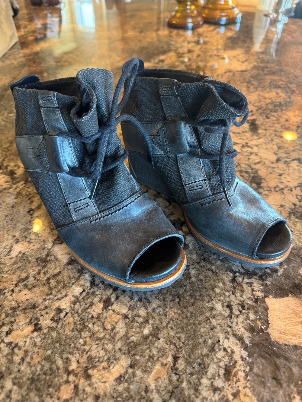 Women’s Sorel Black Open-Toe Lace-Up Ankle Booties